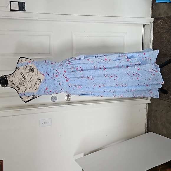 Lulus Afternoon Romance Dusty Blue Floral Print Ruffled Midi Dress Sz XL - Picture 6 of 15